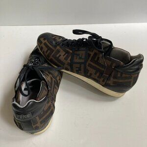 ⚡️ Fendi Brown Zucca Canvas And Leather Trim Low Top Sneakers Size 39.5 IT